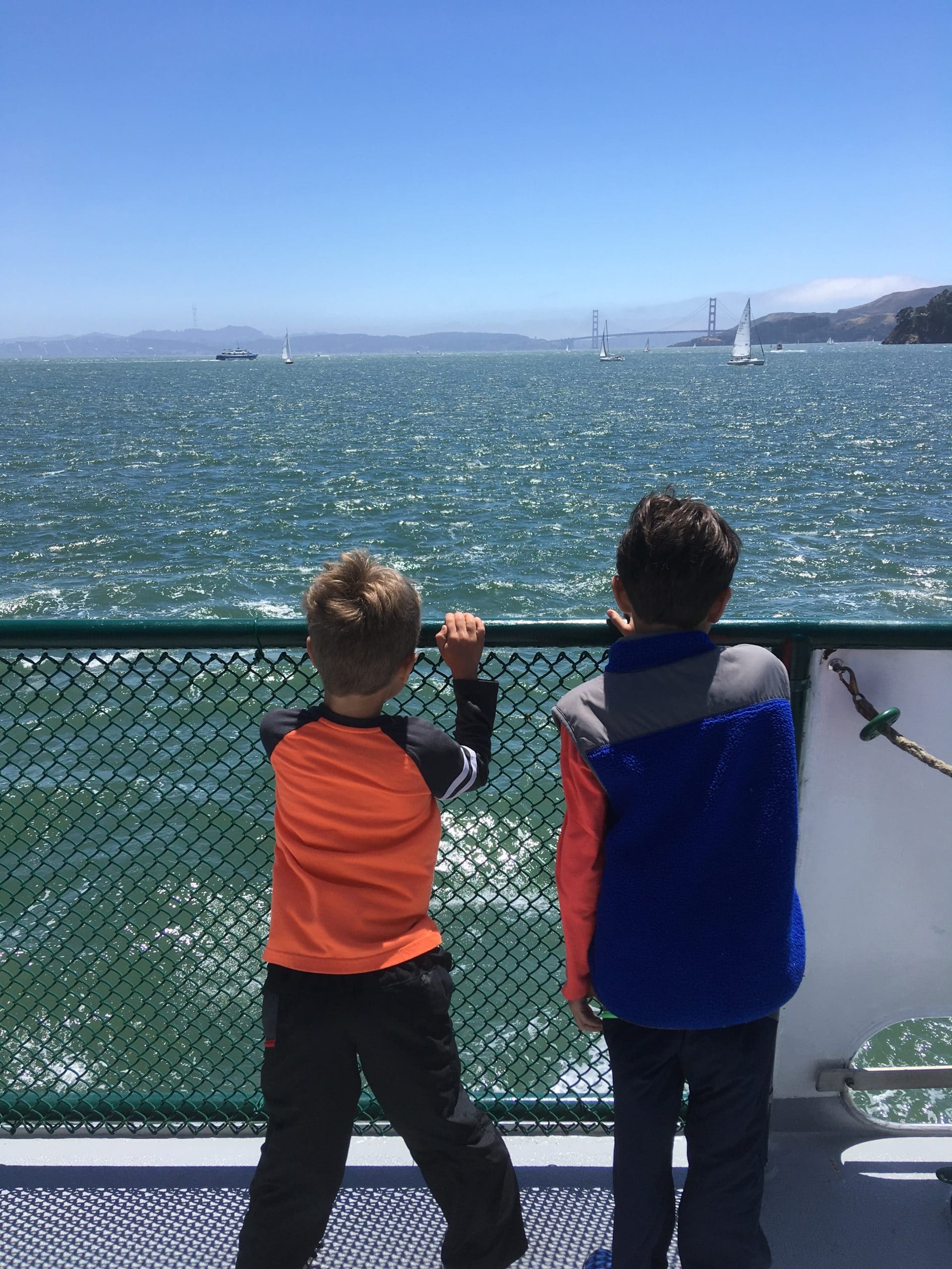 The boys enjoying the view from the ferry.