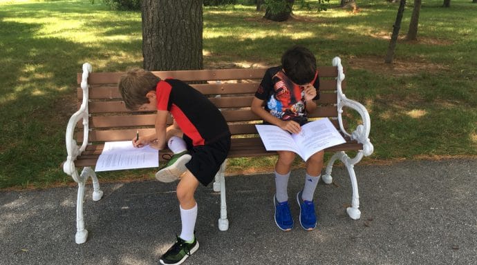 The boys working on their Junior Ranger books at the Eisenhower National Historical Site.