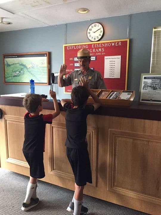 The boys getting their Junior Ranger Badges at the Eisenhower National Historic Site when Ryan was in the 4th grade.