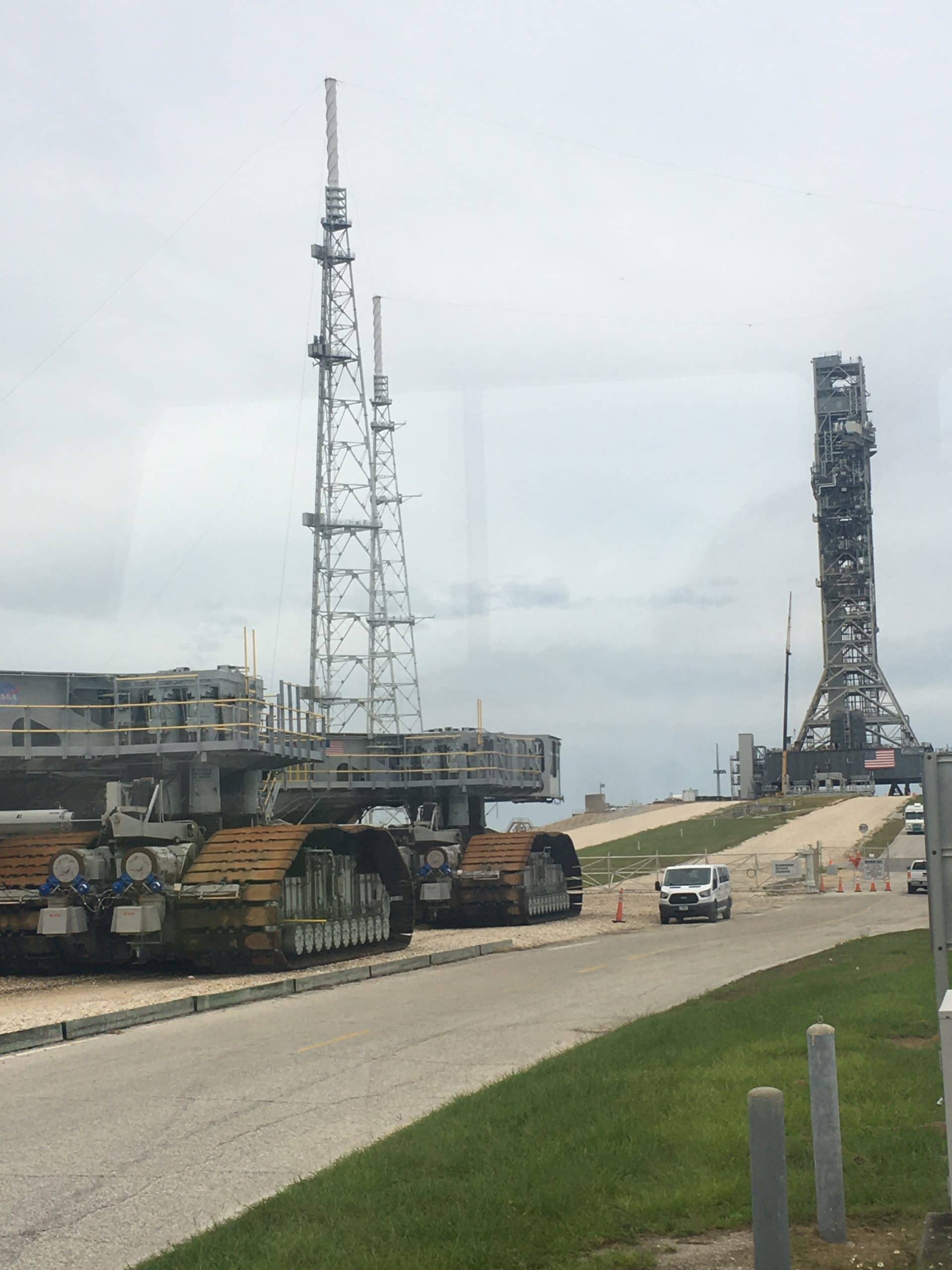You can see the crawler they used to bring the Saturn V rockets and space shuttle to the launchpad and you might even see something on the launch pad!