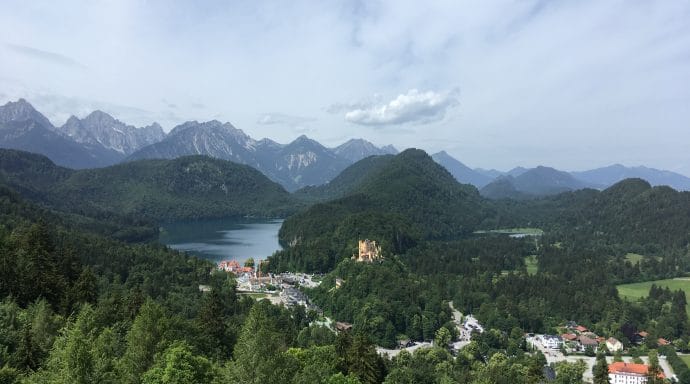 The view from Neuschwanstein Castle of the valley below.