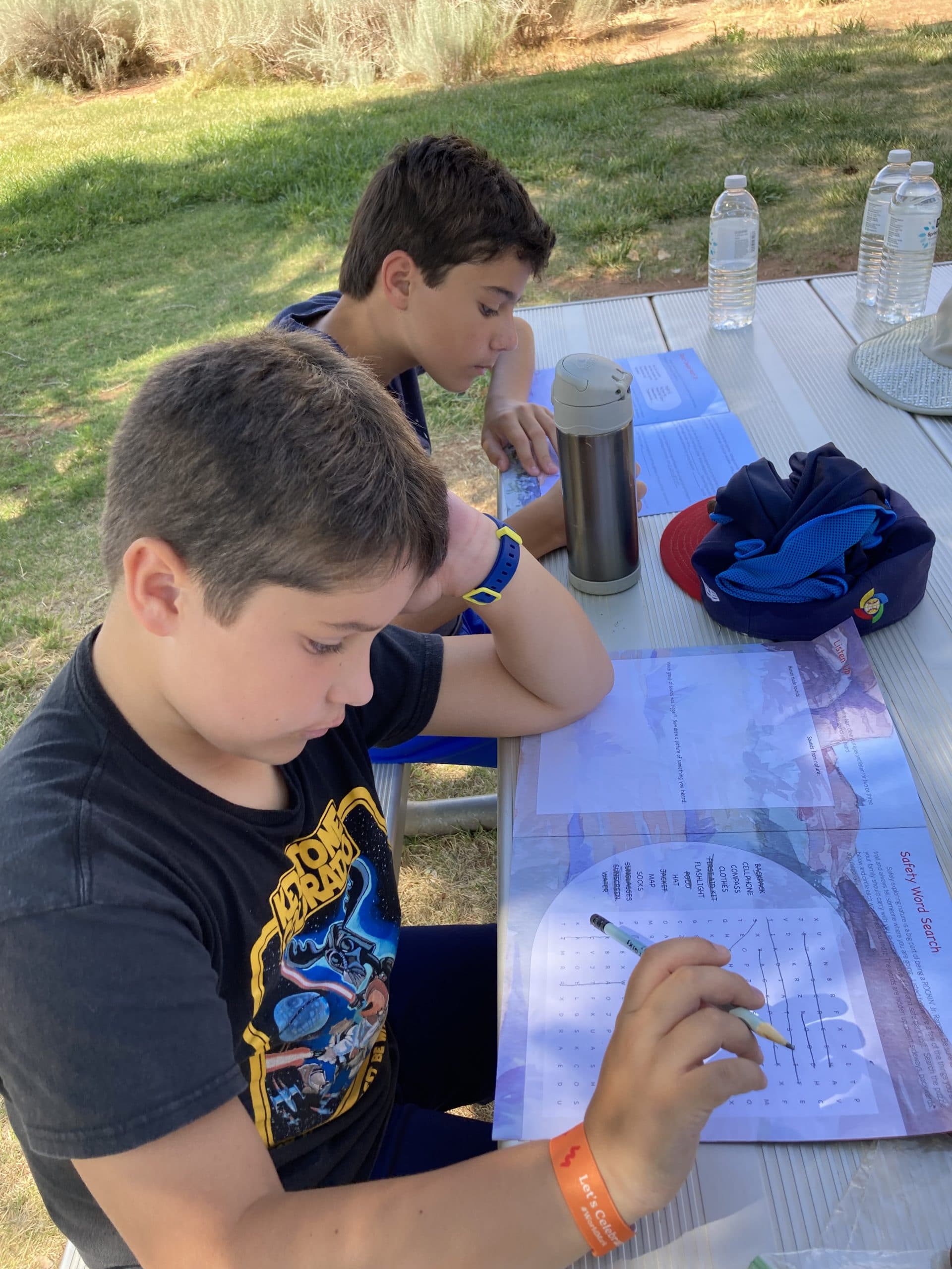 The boys learned a lot about geology in the Junior Ranger book.